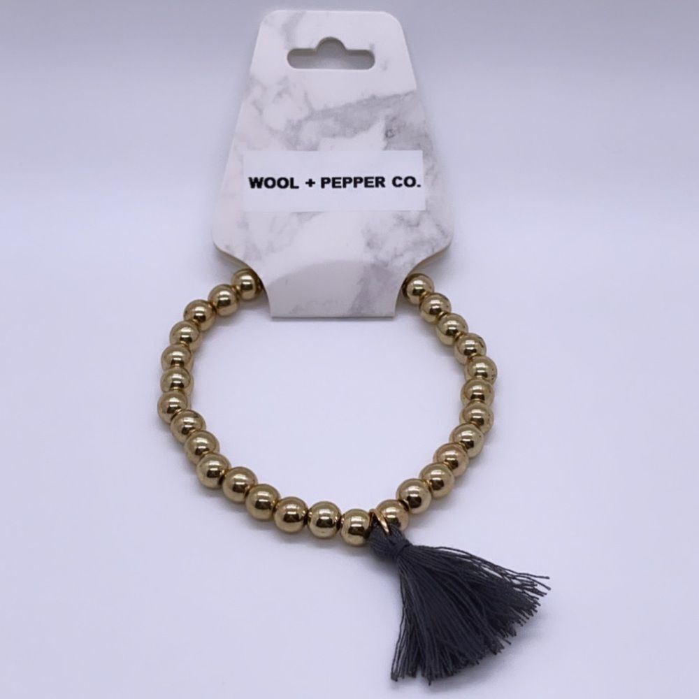 NWT Wool + Pepper Co. Gray Tassel Bracelet